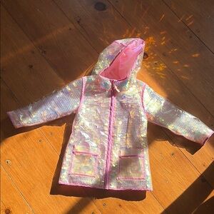 Shimmering Target Sequin Hooded rain Coat